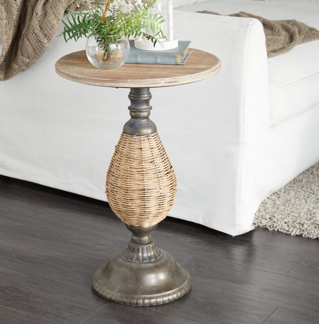 Deco Marche Brown Round End Table with Black Base-2