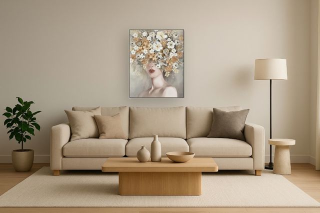 Classy Living Mindful Golden Bloomed Grace Portrait Wall Art-1
