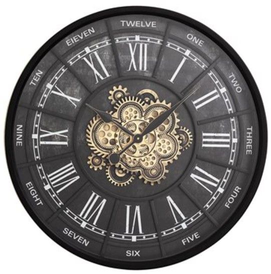 YHD Espirit Black Iron Open Gear Wall Clock-0