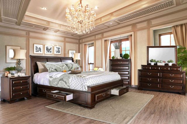 Mazin Furniture Milton Warm Brown Cherry King Storage Bed-1