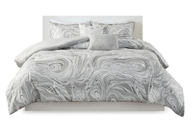 Olliix by Intelligent Design Rebecca Grey and Silver Twin/Twin XL Metallic Printed Comforter Set-0