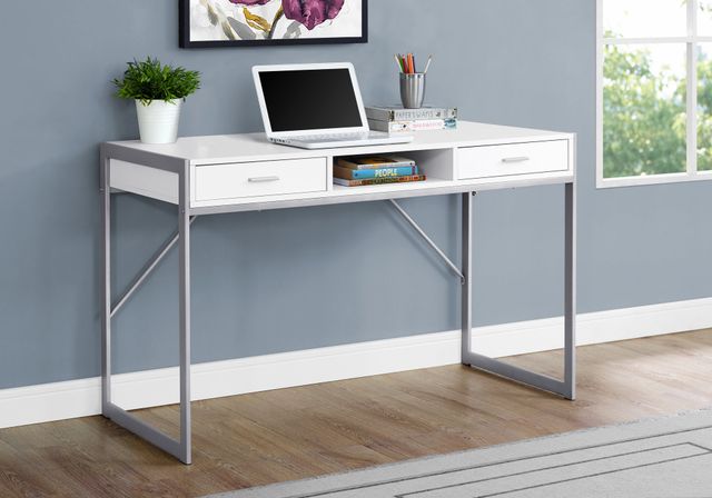 Monarch Specialties Inc. 48"L White and Silver Metal Computer Desk-1