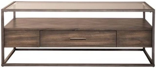 Liberty Furniture Jamestown Glass Top Rectangular Cocktail Table with Tobacco Base-2