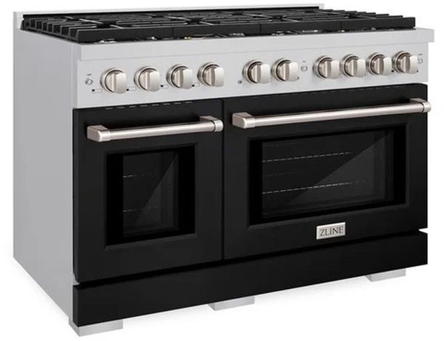 ZLINE 48" Stainless Steel Pro Style Gas Range with Black Matte Door-3