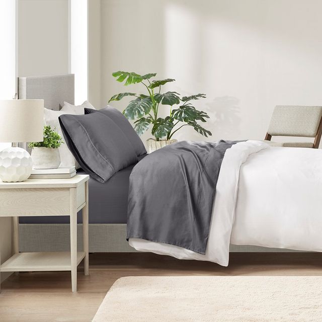 Olliix by Clean Spaces Allergen Barrier Charcoal Full 300 Thread Count Cotton Sheet Set-2
