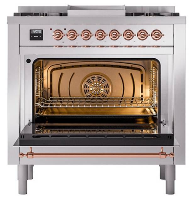 Ilve® Nostalgie II Noblesse 36'' Stainless Steel Liquid Propan Pro Style Dual Fuel Range with Copper Trim-1