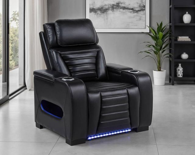 Coaster® Zuma Black Power Upholstered Recliner with Power Headrest-1