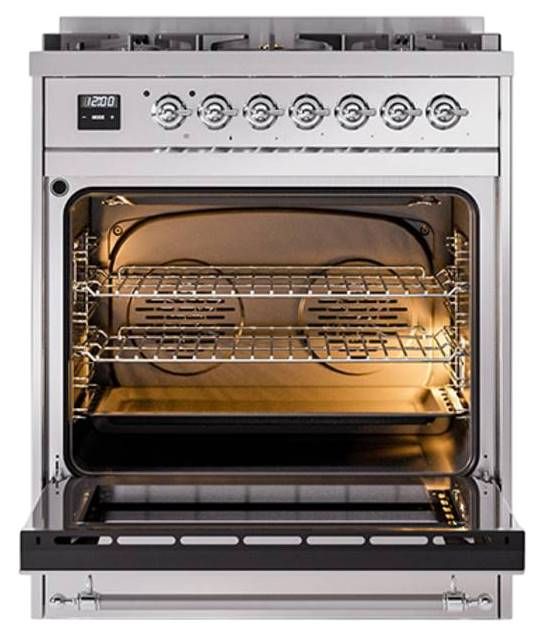 Ilve® Nostalgie II Noblesse 30" Stainless Steel Pro Style Dual Fuel Range with Chrome Trim-2