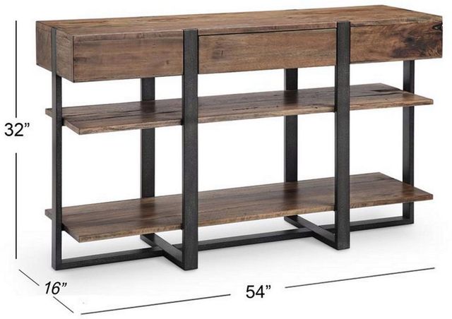 Magnussen Home® Prescott Rustic Honey Sofa Table with Metal Base -0