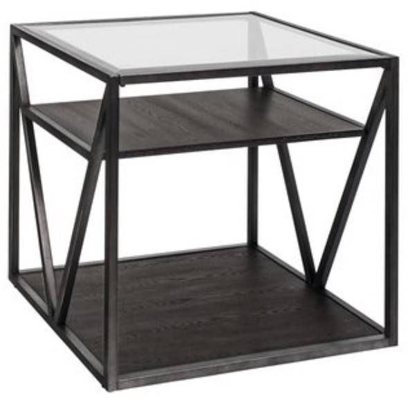 Liberty Furniture Arista 3-Piece Cobblestone Glass Top Cocktail Table Set with Black Metal Frames-2