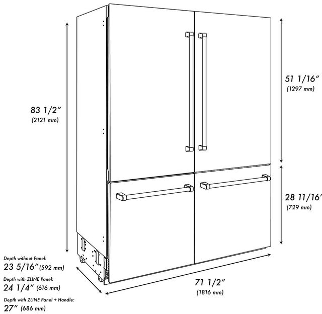 ZLINE Autograph Edition 72"  39.6 Cu. Ft. Stainless Steel with Graphite Gray Interior and Champagne Bronze Helix Handles French Door Built-In Bottom Freezer Refrigerator with Water Dispensers and Ice Makers -1