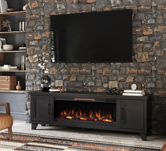 Legends Home Real Cozy Sonoma Seal Skin Black 78" Fireplace Console-1