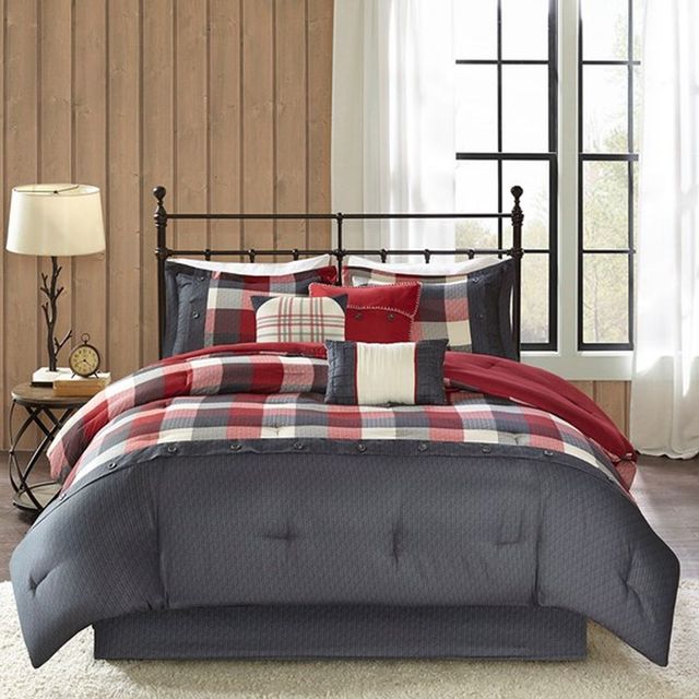 Olliix by Madison Park Red Queen Ridge 7 Piece Herringbone Comforter Set-0
