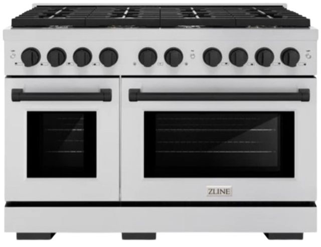 ZLINE Autograph Edition 48" Stainless Steel Pro Style Gas Range with 8 Burner Cooktop and Matte Black Accents-0