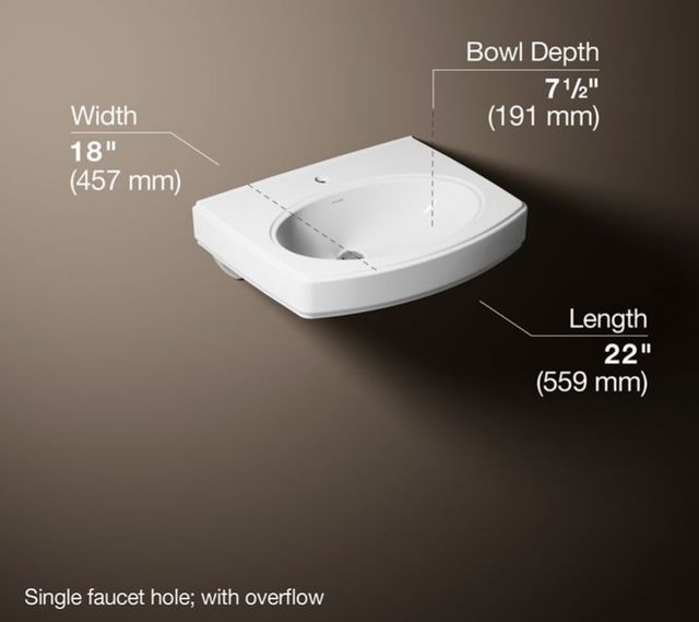 Kohler Pinoir® White 22" Single Hole Oval Wall-Mount Bathroom Sink-3