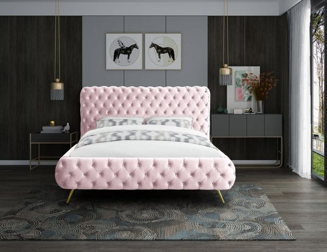 Meridian Furniture Delano Pink Velvet Queen Bed-2