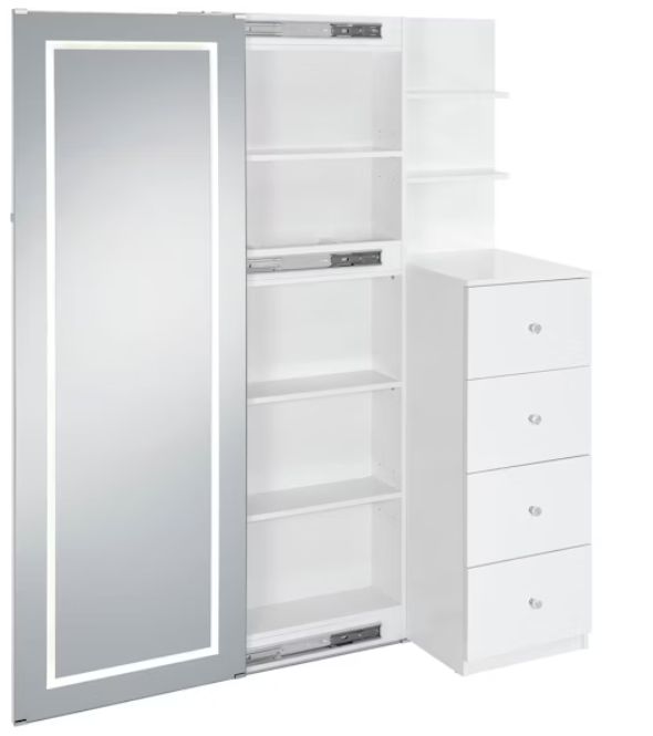 Elements International Vancouver White Floor Mirror with Storage-3