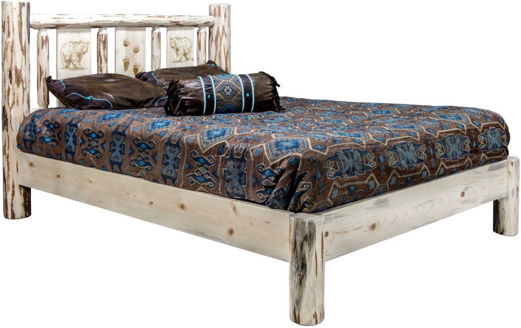 Montana Woodworks® Montana Collection Clear Lacquer California King Platform Bed with Laser Engraved Bear Design