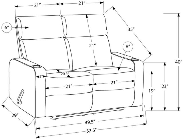 Monarch Specialties Inc. Light Grey 50" Small Upholstered Manual 2-Seater Reclining Loveseat-2