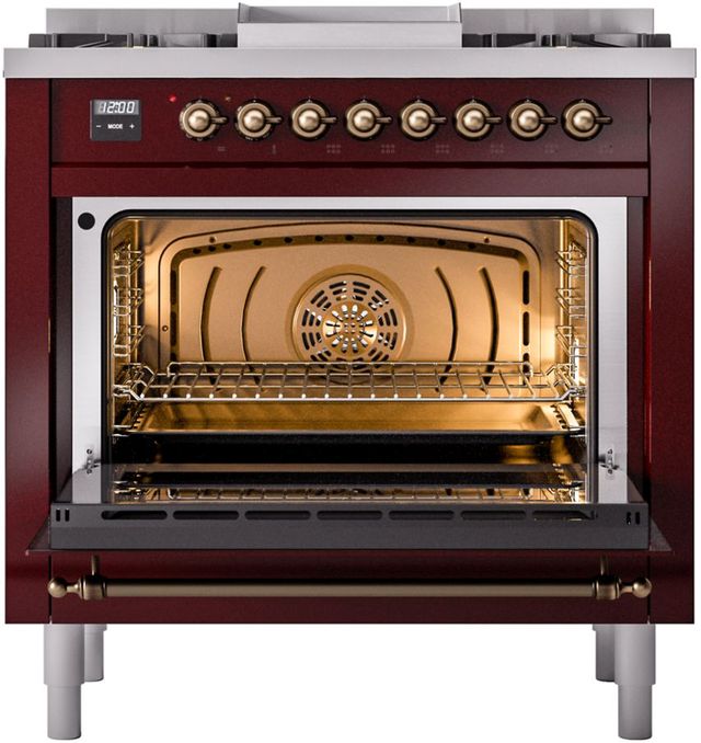 Ilve® Nostalgie II Series 36" Burgundy Pro Style Dual Fuel Range-2