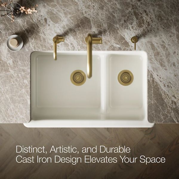 KOHLER® Whitehaven® Biscuit Smart Divide® 36" Undermount Double-Bowl Farmhouse Kitchen Sink-4