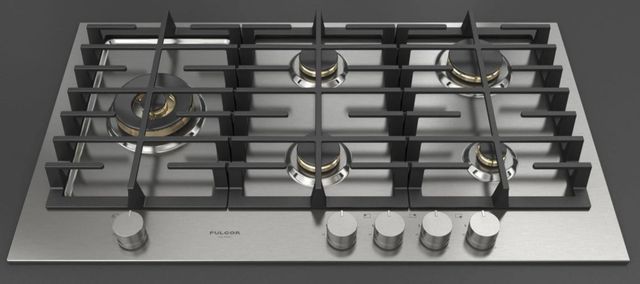 Fulgor Milano Matteo 400 Series 36" Brushed Stainless Steel Gas Cooktop with Polished Brass Burners-3