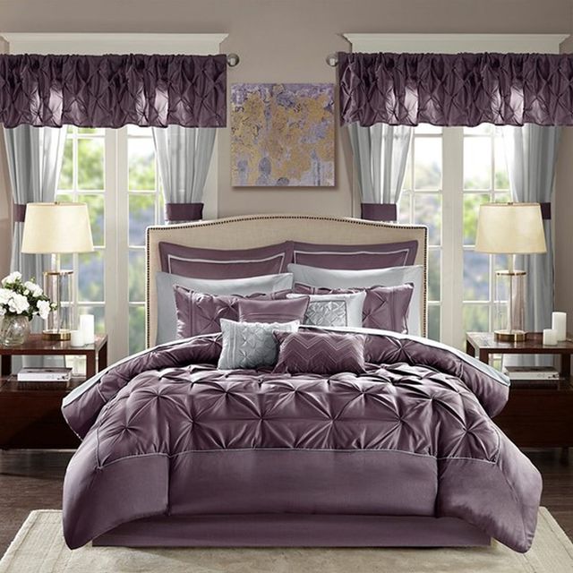 Olliix by Madison Park Essentials Plum King Joella 24 Piece Room in a Bag-0