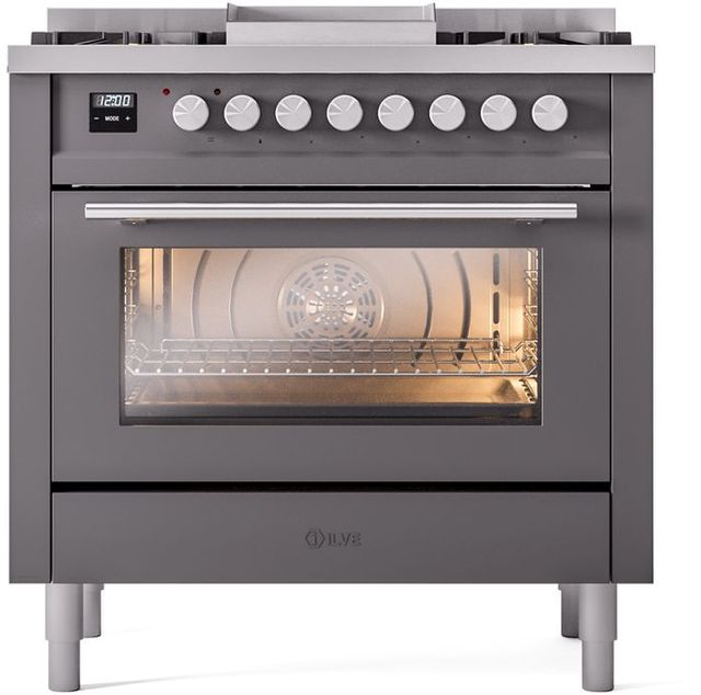 Ilve® Professional Plus II 36" Graphite Matte Pro Style Dual Fuel Range-1