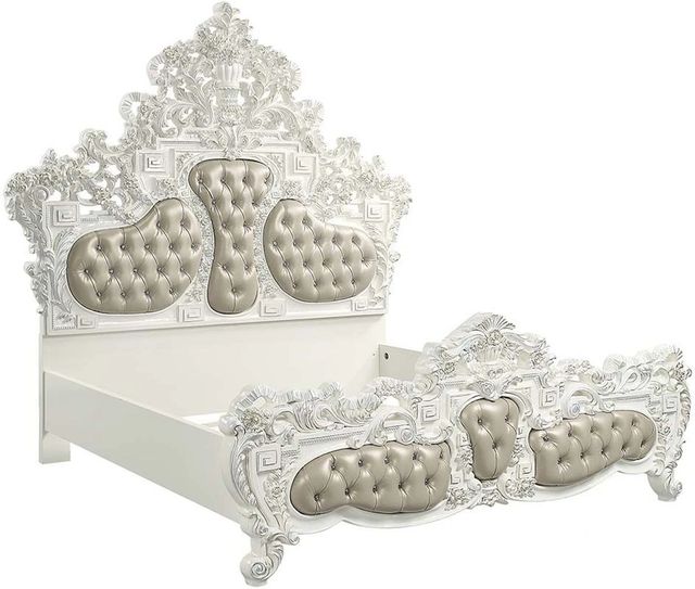ACME Furniture Vanaheim Antique White/Beige Eastern King Upholstered Panel Bed-0