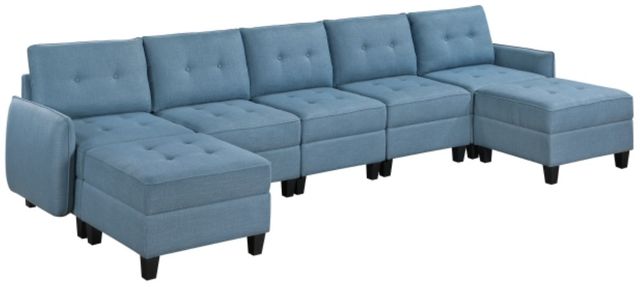Homelegance® Garren 7-Piece Blue U-Shape Sectional with Storage and Ottomans-0