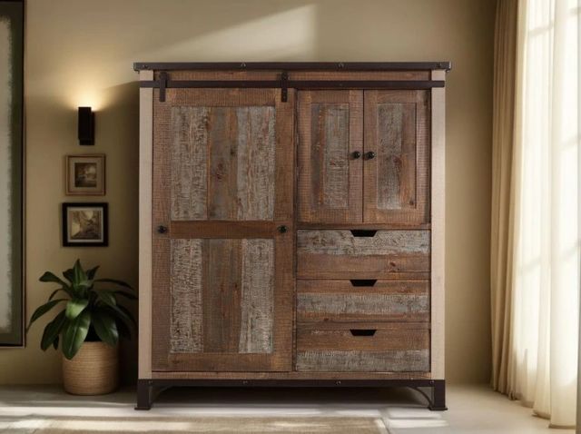 International Furniture Direct Antique Brown Gentleman's Chest-1
