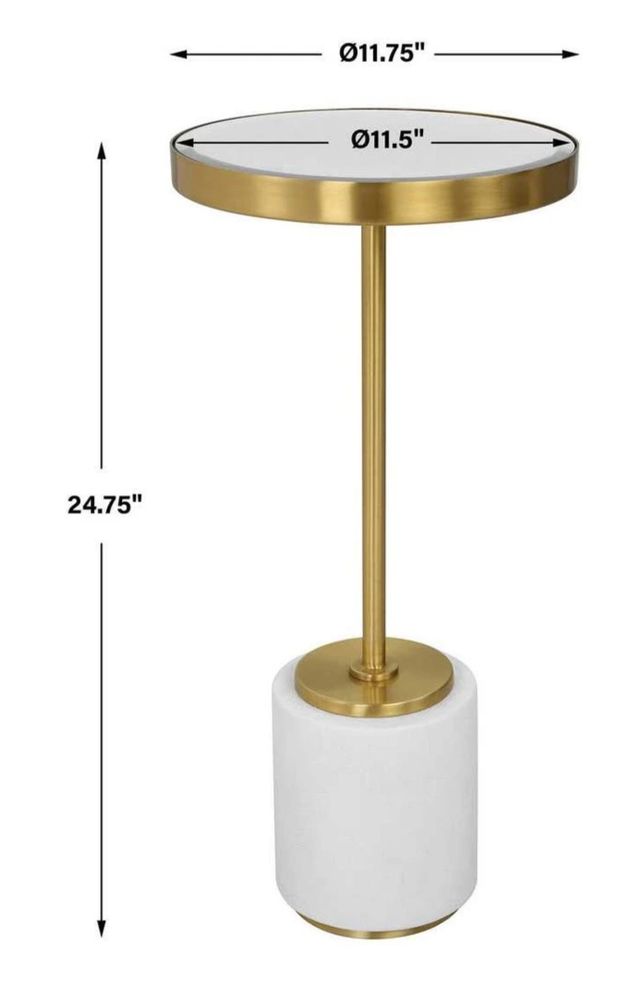 Uttermost® Laurier Mirror Top Drink Table with Brushed Brass and White Base-2