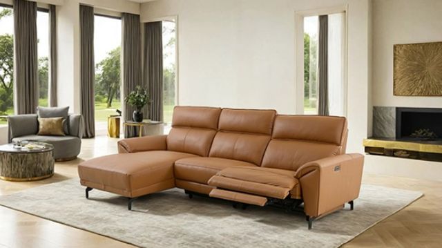 Furniture of America® Theola Brown Clay Power Reclining Sectional with Left Chaise-1