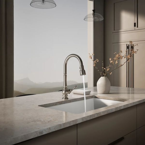 KOHLER® Artifacts® Vibrant Stainless Kitchen Sink Faucet with 3-Function Sprayhead-2