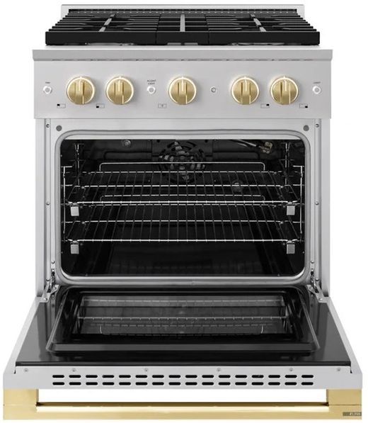 ZLINE Marino 30" Stainless Steel Pro Style Gas Range with 4-Burner and Polished Gold Accents-1