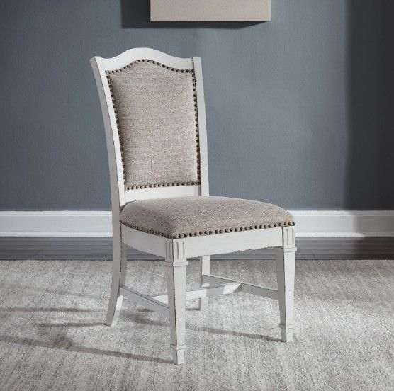Liberty Furniture Abbey Park Antique White/Weathered Brown Upholstered Dining Side Chair-1