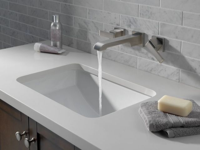 Delta Ara® Stainless 2-Handle Wall Mount Bathroom Faucet Trim-1
