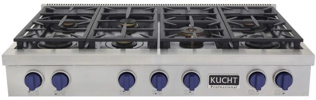 Kucht Professional KFX Series 48" Stainless Steel Natural Gas Range Top with Royal Blue Knobs-0