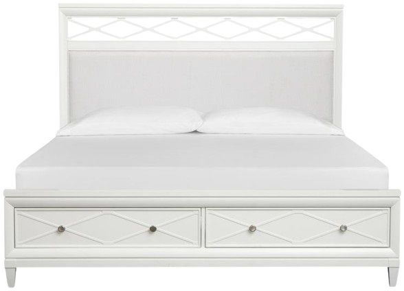 Magnussen Home® Springhouse Whisper White Queen Panel Storage Bed with Upholstered Headboard-1