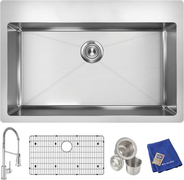 Elkay Crosstown® 4-Piece Polished Satin 33" x 22" x 9" 1-Hole Single Bowl Dual Mount Sink Set with Faucet-1