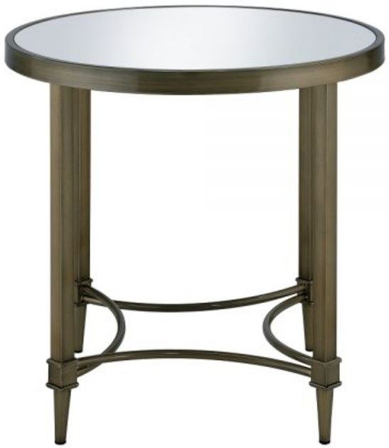 ACME Furniture Aditya Mirrored End Table with Antique Brass Base-3
