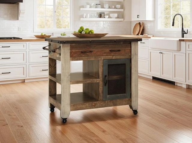 International Furniture Direct Antique Brown Kitchen Island-1