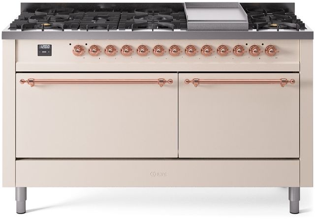 Ilve® Nostalgie II Series 60" Antique White Pro Style Dual Fuel Range-0