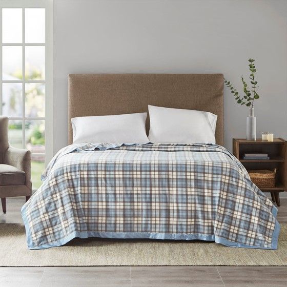 Olliix by True North by Sleep Philosophy Micro Fleece Blue Plaid King Blanket-2