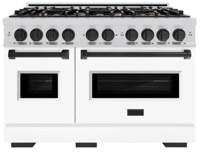 ZLINE Classic Autograph Edition 48" Stainless Steel Pro Style Gas Range with White Matte Door and Matte Black Accents-0