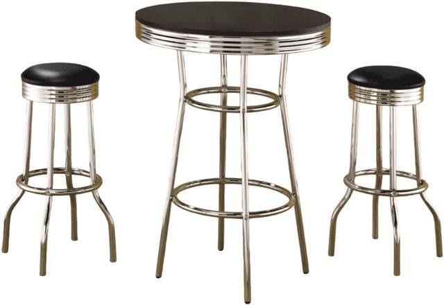 Coaster® Retro 3-Piece Black/Silver Bistro Pub Bar Table Set-0