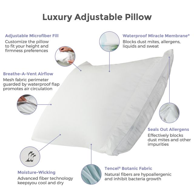 Protect-A-Bed® Naturals White Luxury Adjustable Queen Pillow System-3