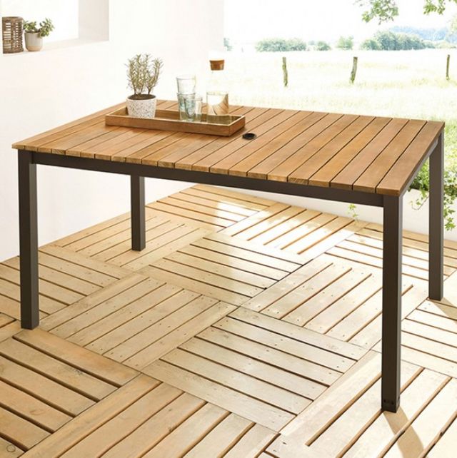 Furniture of America® Mackay Gun Metal/Natural Aluminum/Teak Outdoor Patio Dining Table-3