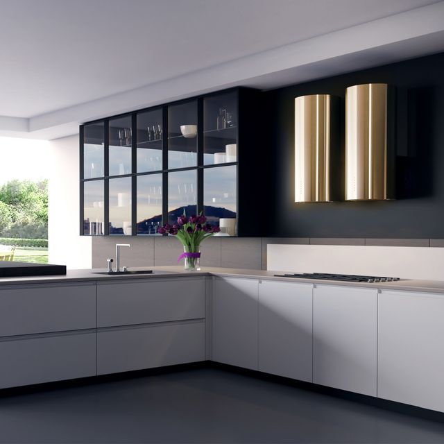 XO Fabriano Collection 16" Designer Gold Cylinder Wall Mount Range Hood-2