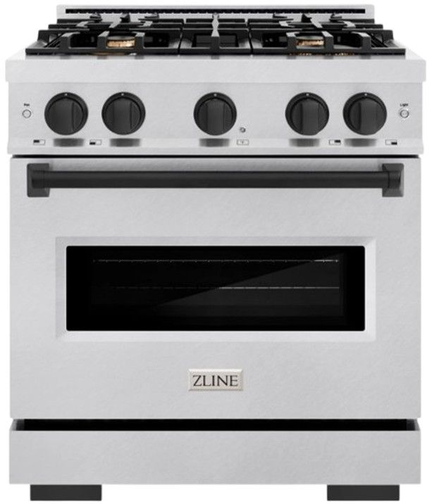 ZLINE Classic Series Autograph Edition 30" Satin Stainless Steel Pro Style Dual Fuel Range with Matte Black Accents-0